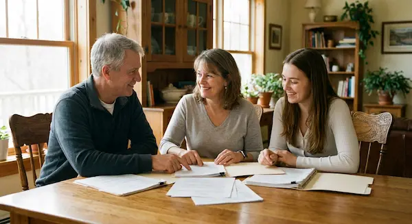 A business attorney helping a client in a friendly environment