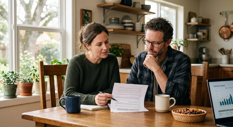 Two persons reviewing a contract
